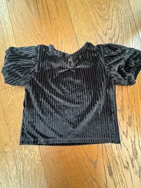 Zara Black Ribbed Velvet Puff Sleeve Top